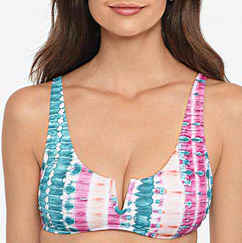 Salt + Cove Sun-Washed Stripe V-Wire Bralette Bikini Top Multicolor M
